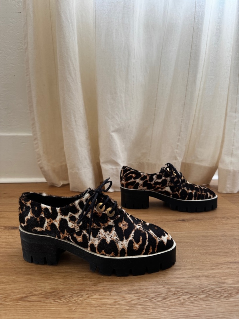Sandro Leopard Print Lace-Up Chunky Loafers in Brown and Black - Picture 8 of 8